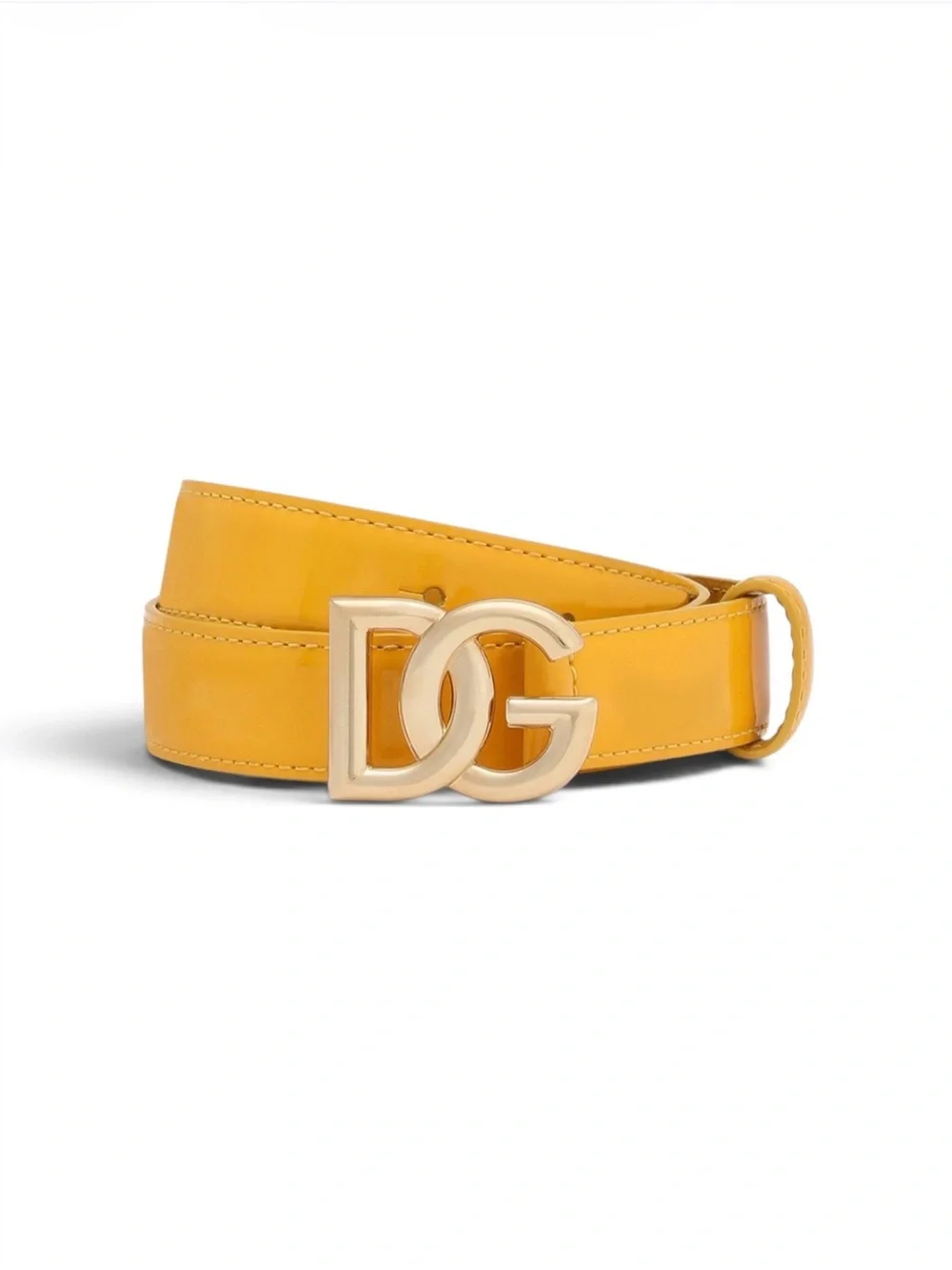 Dolce & Gabbana DG Patent Calf Leather Logo Belt Yellow Sun 90CM Made in Italy